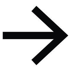 Bold right arrow icon. Flat black vector clean and solid black right facing arrow, perfect for user interface navigation, buttons, and flow diagrams. Vector illustration isolated on white background.