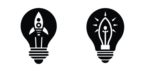 Light Bulb With Rocket Launch Flames Symbolizing Momentum Isolated on White Background