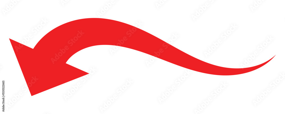 Poster red curved down arrow icon. flowing downward arrow. red vector arrow. wavy red arrow icon. downward 