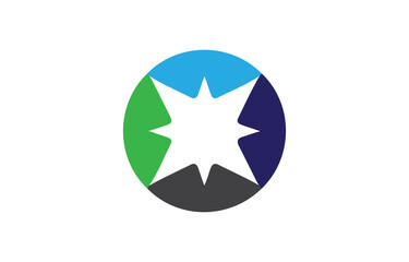 Golden Circular Star Logo with Symmetrical Design, Radiating Energy, Balance, and Modern Minimal Aesthetic for Branding or Corporate Identity