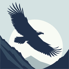 Majestic Eagle Soaring Over Mountain Peaks Silhouette Against a Pale Sky