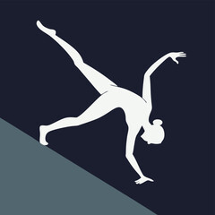 Minimalist illustration of a woman performing a cartwheel on an inclined surface