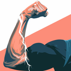 Illustration of a muscular arm flexing against a light background