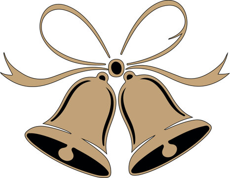 Classic Wedding Bells with Bow Black and White Illustration