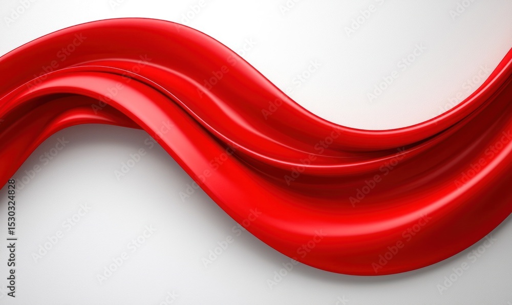 Poster abstract image of a vibrant red, flowing, wave-like form against a muted white backdrop, creating a 
