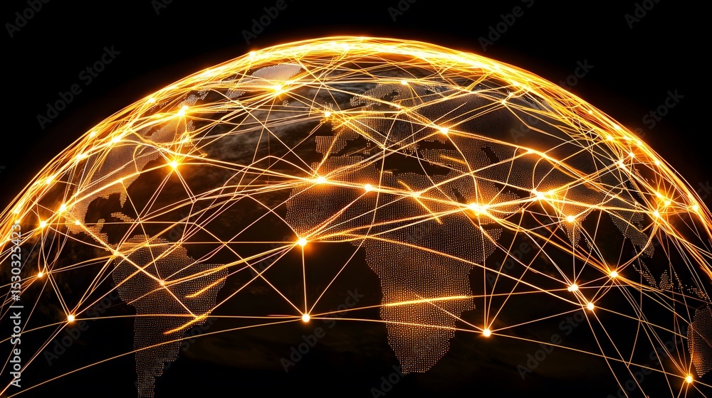 Poster the image shows a stylized representation of the earth, depicted as a glowing sphere with interconne