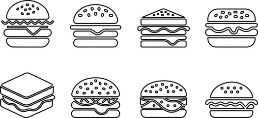Burger and Sandwich Line Icons Set - Fast Food and Cuisine and outline vector.