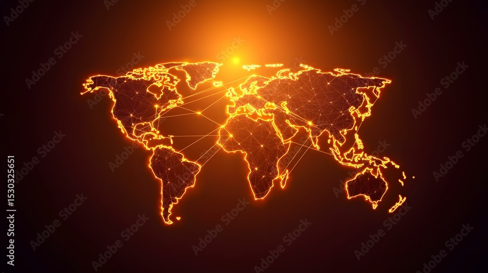Aufkleber the image shows a glowing orange world map with connecting lines, representing global networks.