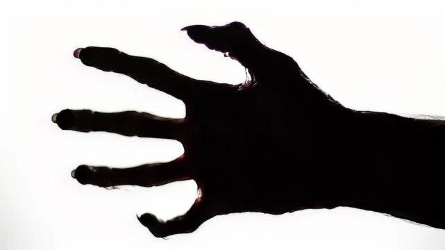 Clawed hand reaches out in silhouette against a bright background, creating a scary mood, with a focus on Halloween horror.