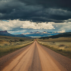 Empty dirt road leading to the mountains.