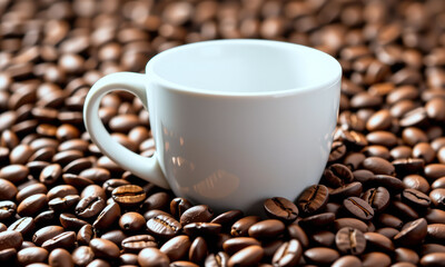 White Coffee Cup on Brown Coffee Beans
