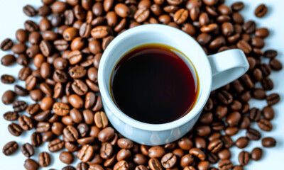 Freshly Brewed Coffee with Coffee Beans