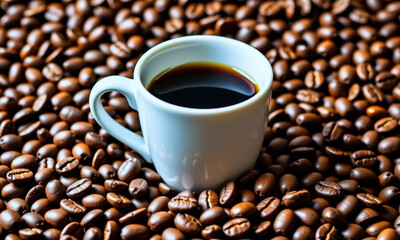Coffee Cup Surrounded by Coffee Beans