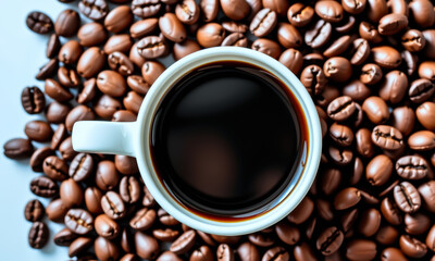 Coffee Cup Surrounded by Coffee Beans