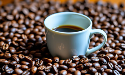 Aromatic Coffee Cup Surrounded by Beans