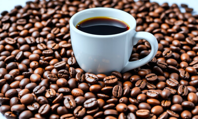 Coffee Cup Surrounded by Coffee Beans
