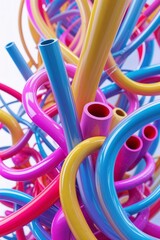 Vibrant 3D Abstract Neon Tubes   Futuristic Digital Art Background in HD , abstract background , tubes , colorful backgrounds
