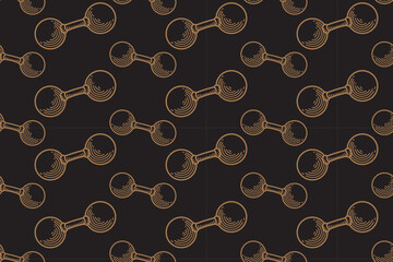 Dumbbell rounded line art seamless pattern on black background. Dumbbell engraving doodle pattern background. Weight cast iron hatching motif wallpaper. Fitness, gym, weightlifting merchandise
