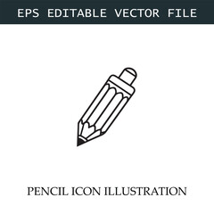 Pencil Icon Black and White Vector Design Image Illustration
