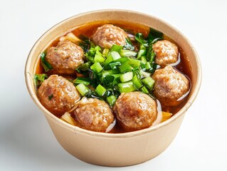 Delicious Meatballs in Savory Broth with Fresh Greens and Noodles