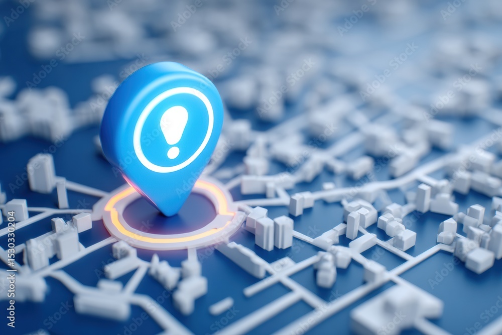 Poster Network Error Symbol Prominently Displayed on Clear Map Interface Indicating Connectivity Issues in Urban Area