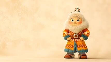 Full-body cartoon figure dressed in Greenlandic traditional outfit with fur details