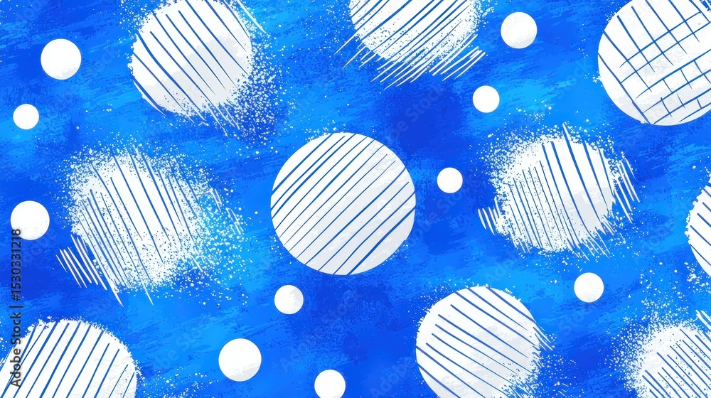 Poster an abstract digital painting featuring a vibrant blue background overlaid with various sized white c