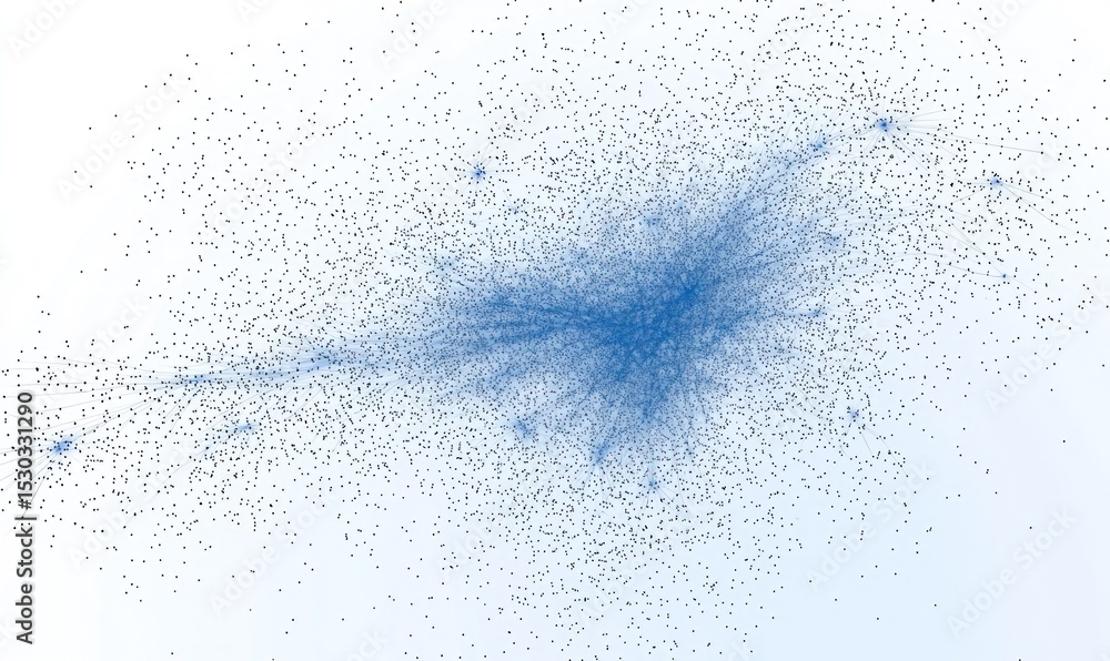 Poster an abstract image depicting a complex network of interconnected points, resembling a galaxy or neura