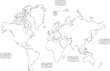 Outline World Map with Oceans 