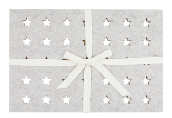Paper box with star-shaped hole and bow tie cut out isolated transparent background