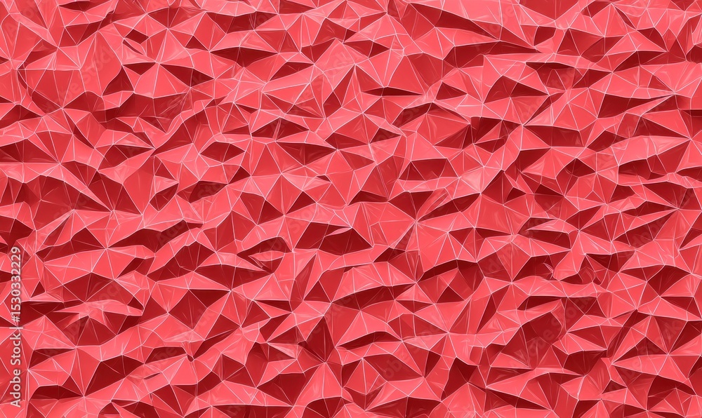 Poster an abstract image featuring a textured surface composed of numerous small, coral-colored triangles, 