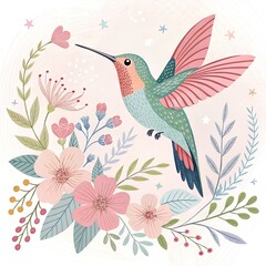 Fototapeta premium charming hummingbird illustration
