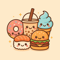 Kawaii Illustration of Fast Food Items