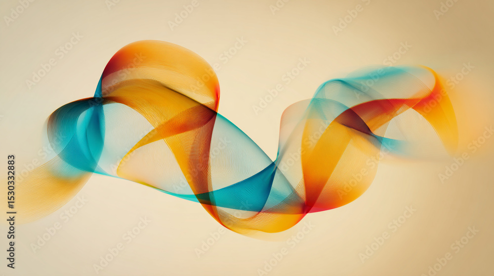 Aufkleber abstract flowing ribbon design in orange and blue against a beige background creating a soft effect