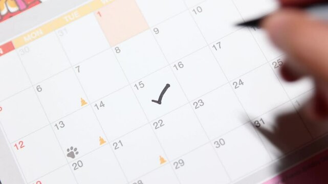 Noted check on the calendar at fifteen number