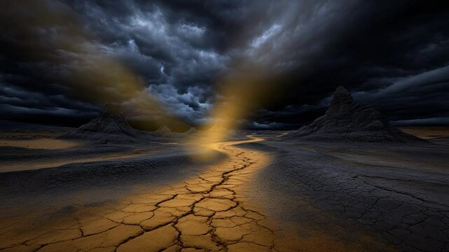 Dramatic Desert Landscape Under a Stormy Sky