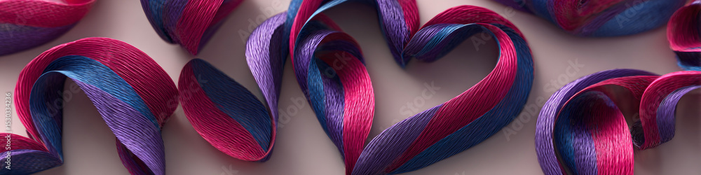Aufkleber close up of colorful paper strips forming heart shapes on a light background in a studio setting