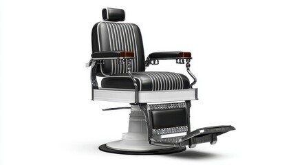 Black barber chair, chrome accents, classic style