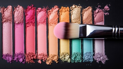 Colorful eyeshadow palette with makeup brush.