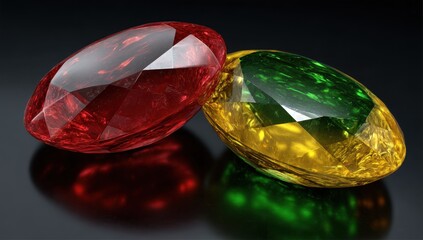 Two vibrant gems, red and green/yellow