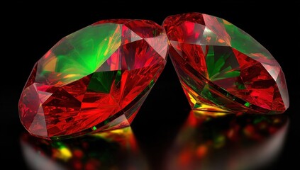 Two vibrant red gems with internal green highlights
