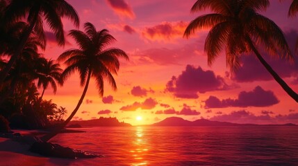 Fiery Tropical Sunset Paradise