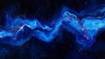 Abstract blue glowing nebula-like swirls and glitter on dark background.