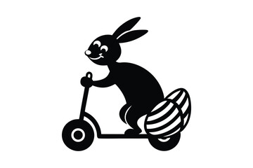 Cartoon bunny riding Easter egg scooter vector art illustration