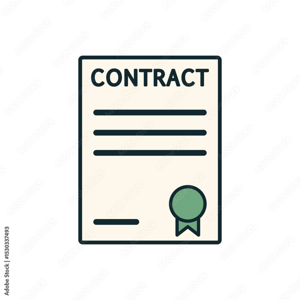 Poster simple vector contract agreement paper with horizontal lines and official seal