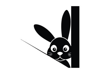Cute Easter bunny peeking from corner vector art illustration