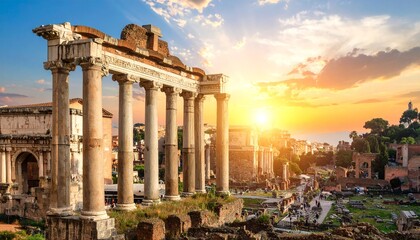 Obraz premium Eternal Echoes Beneath a Burning Sky Where ancient pillars guard the last light of empire.