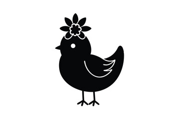 Cute Easter chick with flower crown vector art illustration