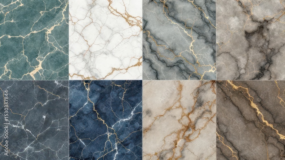 Poster marble mosaic: a captivating mosaic showcases a collection of marble slabs, each displaying unique v