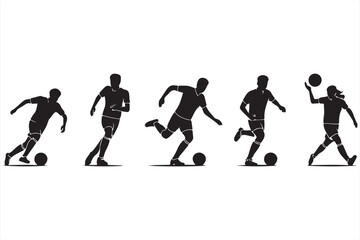 Dynamic black silhouettes of football players performing classic game moves
